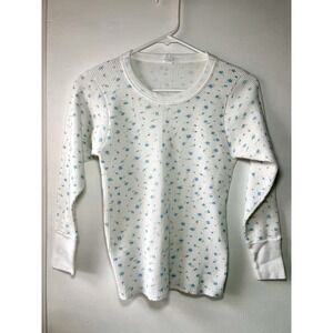 Vintage 90's Waffle Knit Womens Small Thermal With Blue Ditsy Print USA